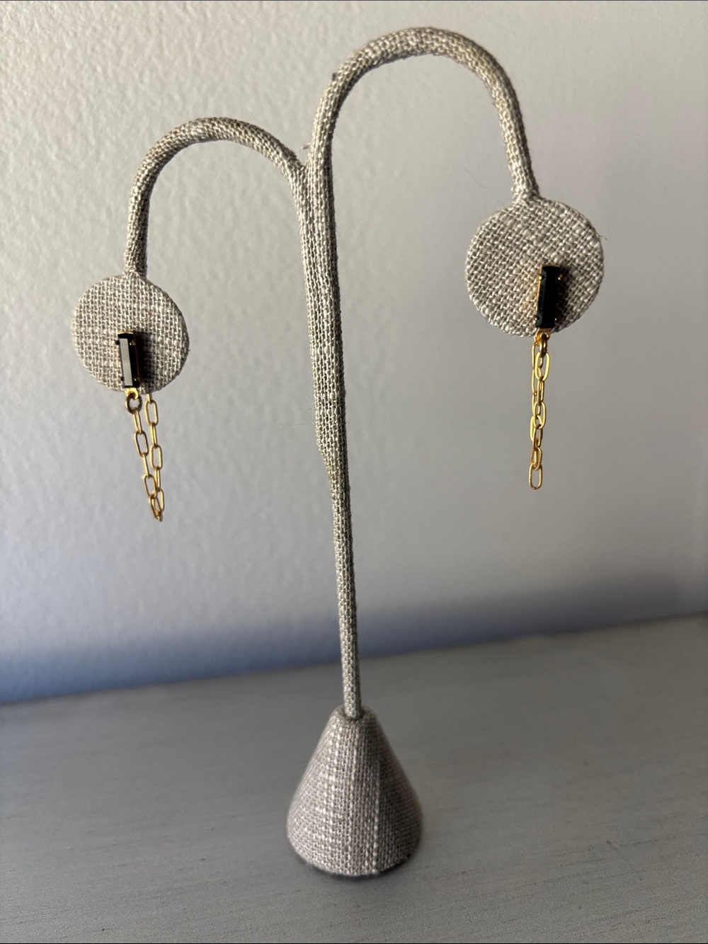 Gold Chain Drop Earrings with Black Accent - Women Accessories